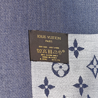 Louis Vuitton Wool Silk Monogram Denim Shawl Blue 4 of 4