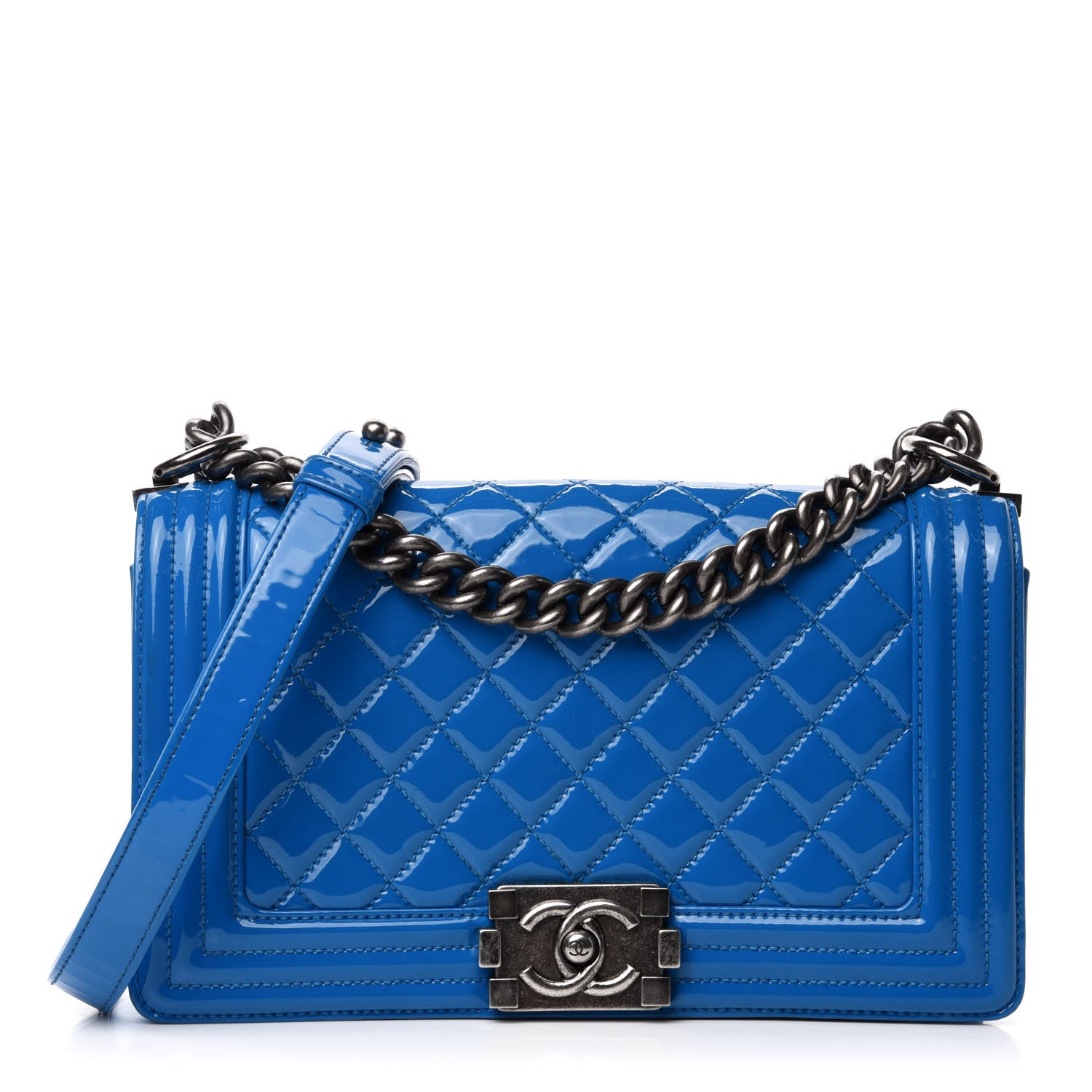 Chanel Patent Calfskin Quilted Medium Boy Flap Blue 1 of 12