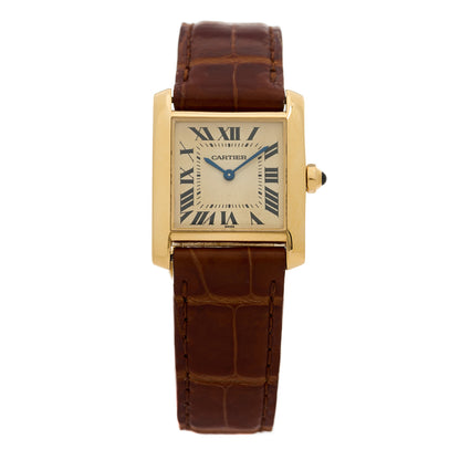 Cartier 18K Yellow Gold Alligator 25mm Tank Francaise Quartz Watch Brown 1 of 4