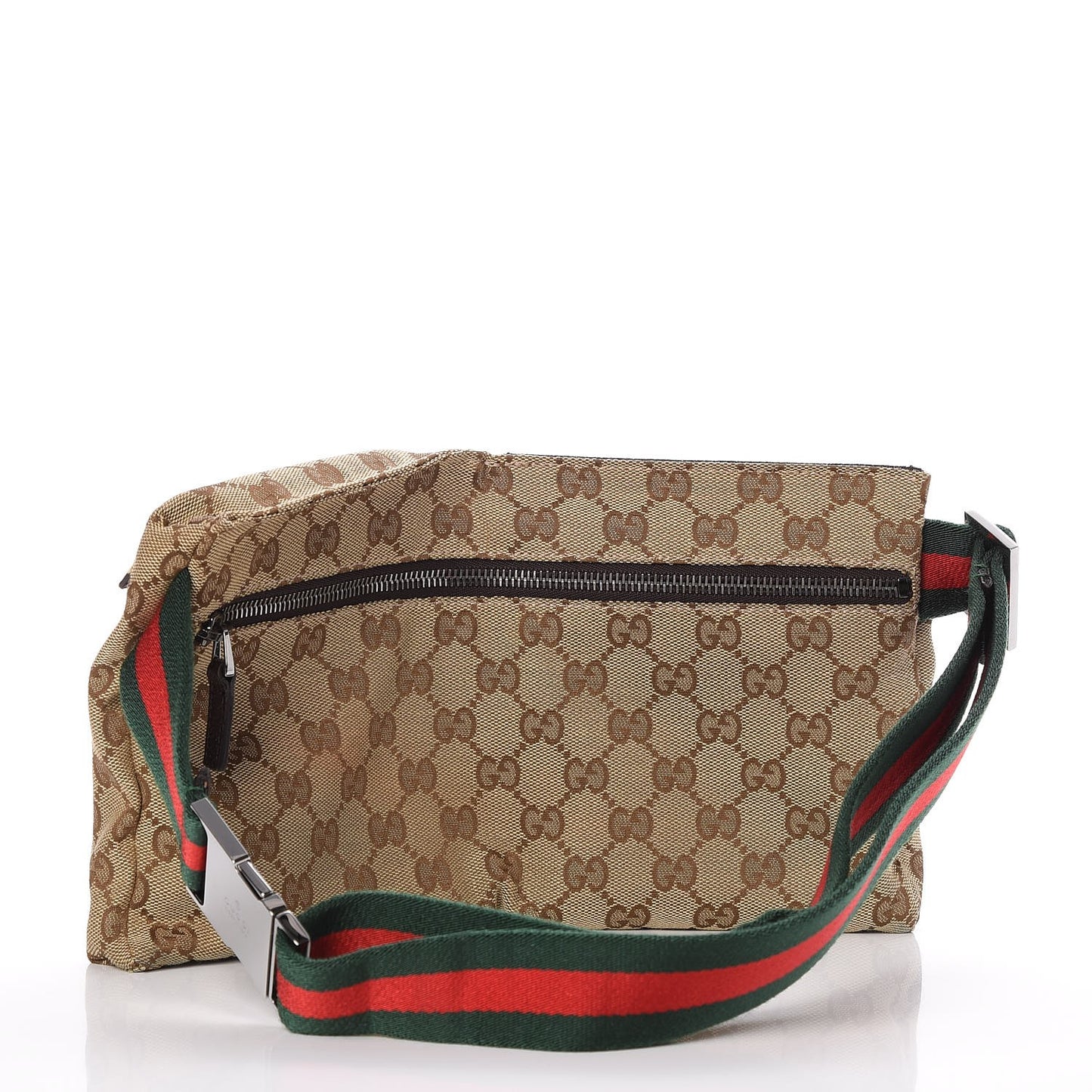 GG Monogram Web Double Pocket Belt Bag Dark Brown