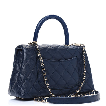 Chanel Caviar Quilted Lizard Embossed Mini Coco Handle Flap Navy 2 of 4