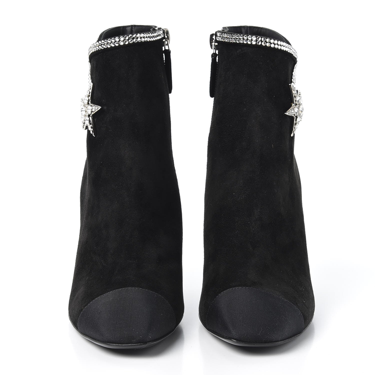 Chanel Suede Crystal Star Short Boots 37.5 Black 2 of 9