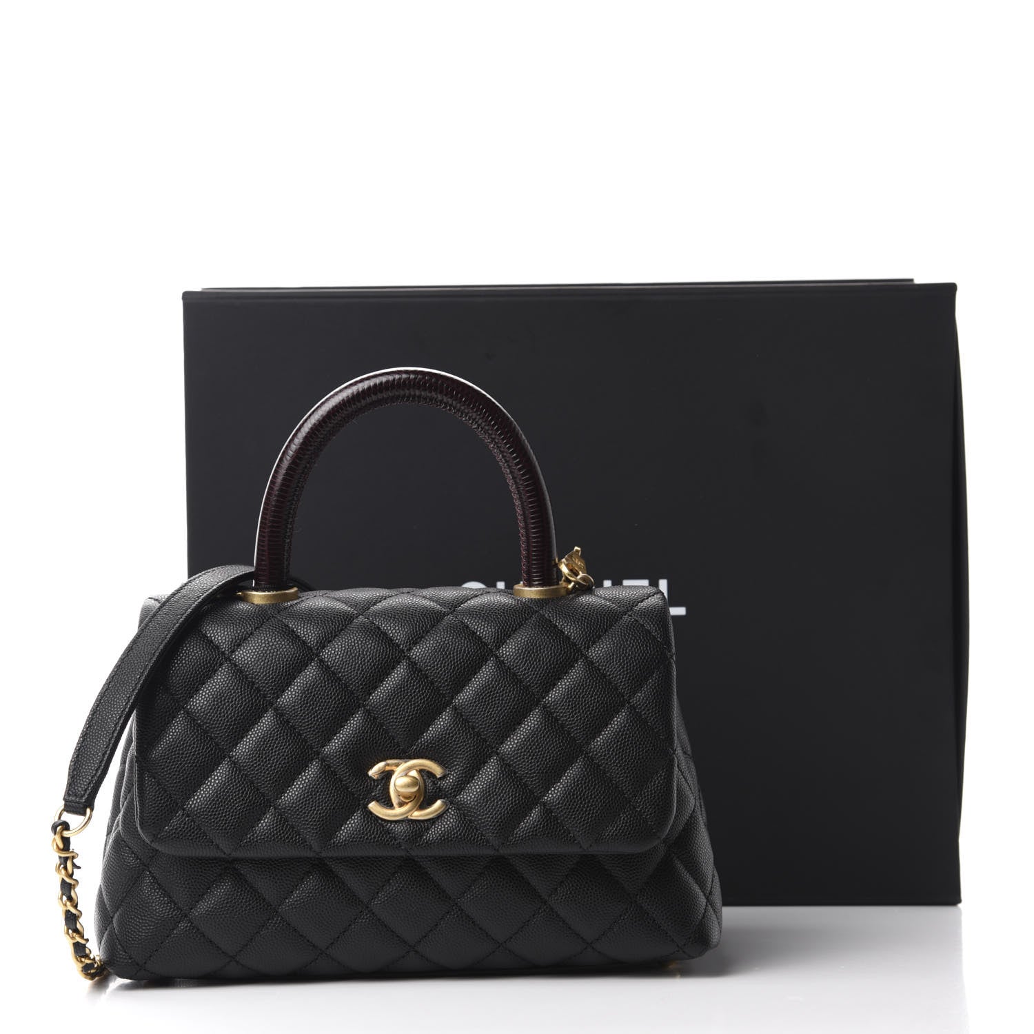 Chanel Caviar Lizard Embossed Quilted Mini Coco Handle Flap Black 11 of 11