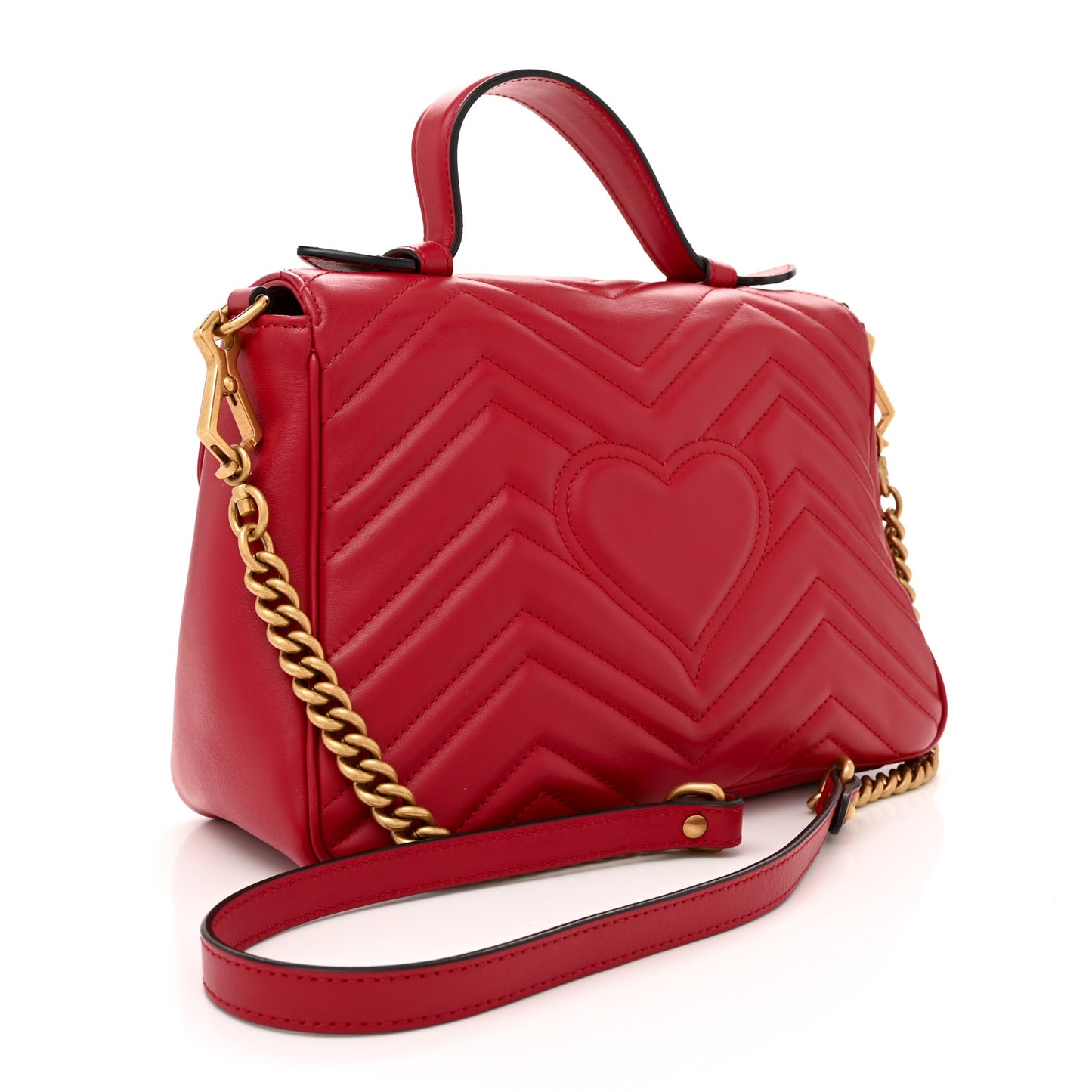 Calfskin Matelasse Small GG Marmont Top Handle Shoulder Bag Hibiscus Red