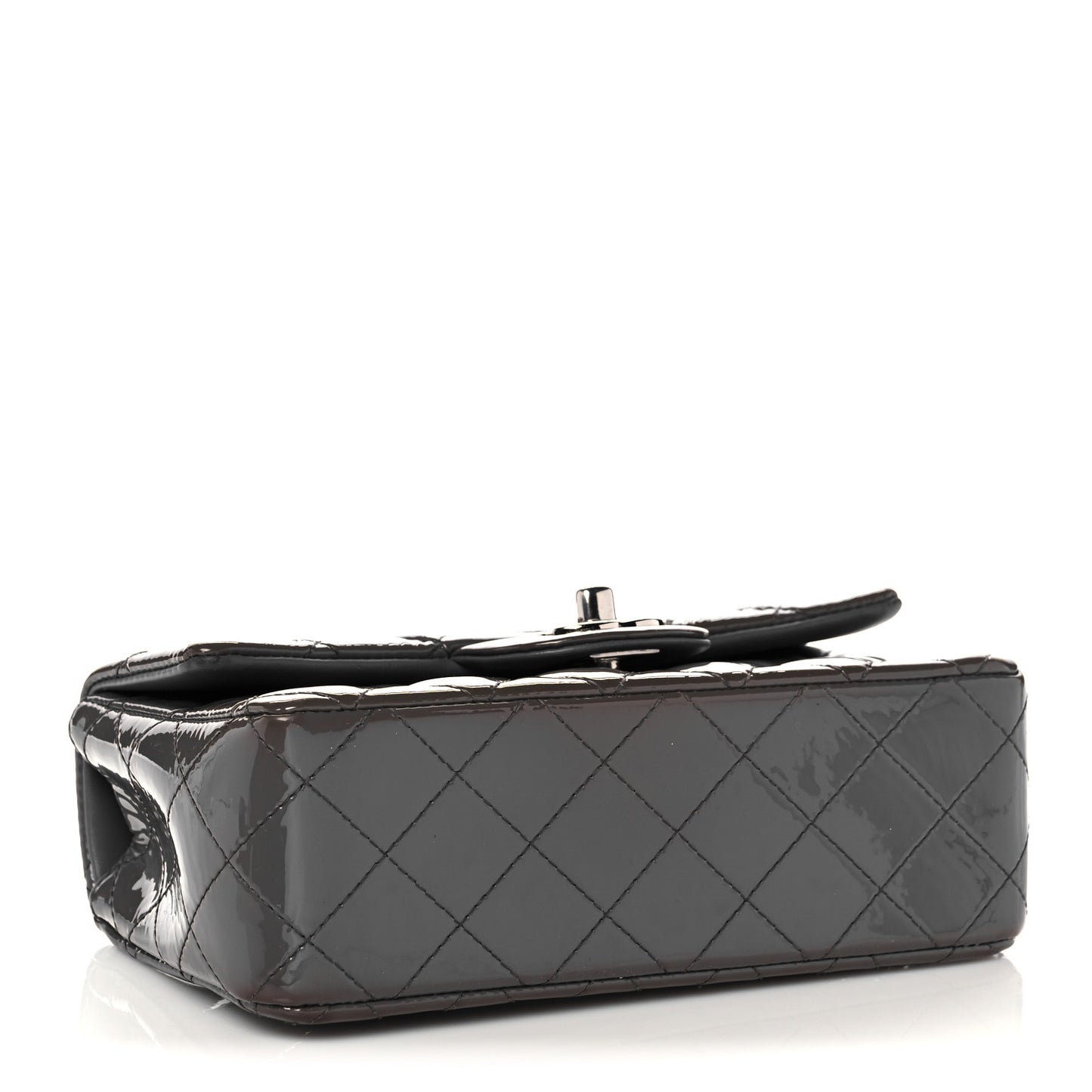 Patent Calfskin Quilted Mini Rectangular Flap Grey