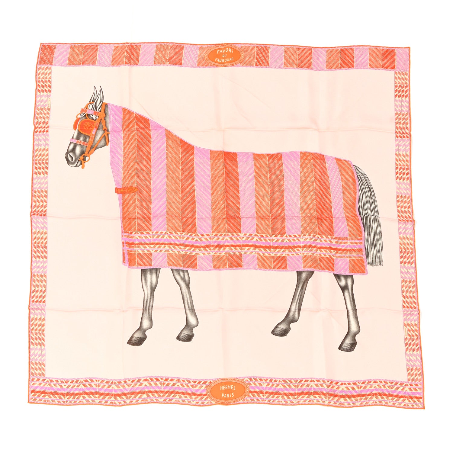 Hermes Silk Favori Du Faubourg Scarf 90 Corail 1 of 3
