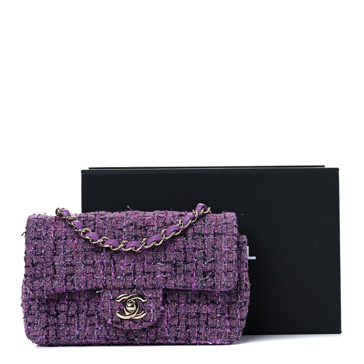 Tweed Quilted Mini Rectangular Flap Light Purple Pink Navy