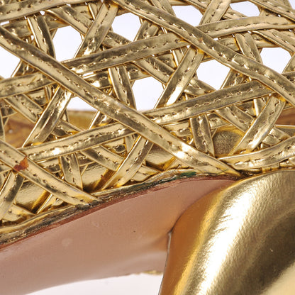 Prada Metallic Calfskin Woven Bow Peep Toe Pumps 39 Gold 15 of 17