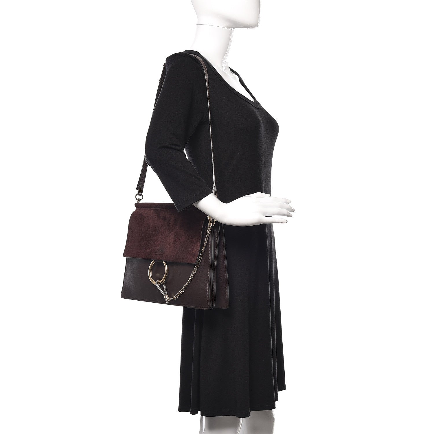 Chloe Calfskin Suede Medium Faye Shoulder Bag Carbon Brown 2 of 14