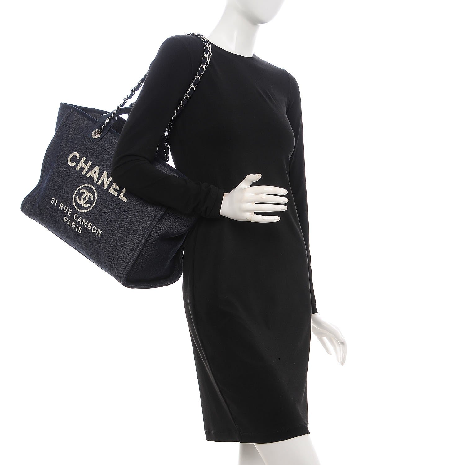 Chanel Denim Large Deauville Tote Dark Blue 2 of 7