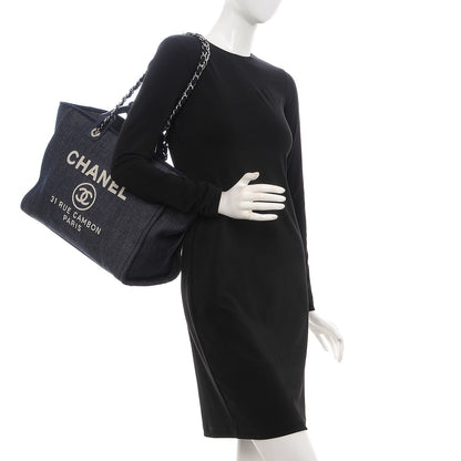 Chanel Denim Large Deauville Tote Dark Blue 2 of 7