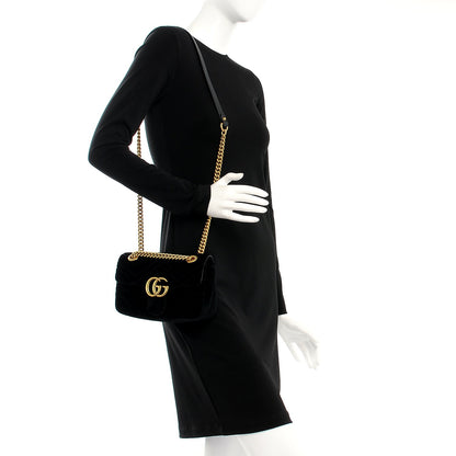 Gucci Velvet Matelasse Mini GG Marmont Shoulder Bag Black 2 of 7