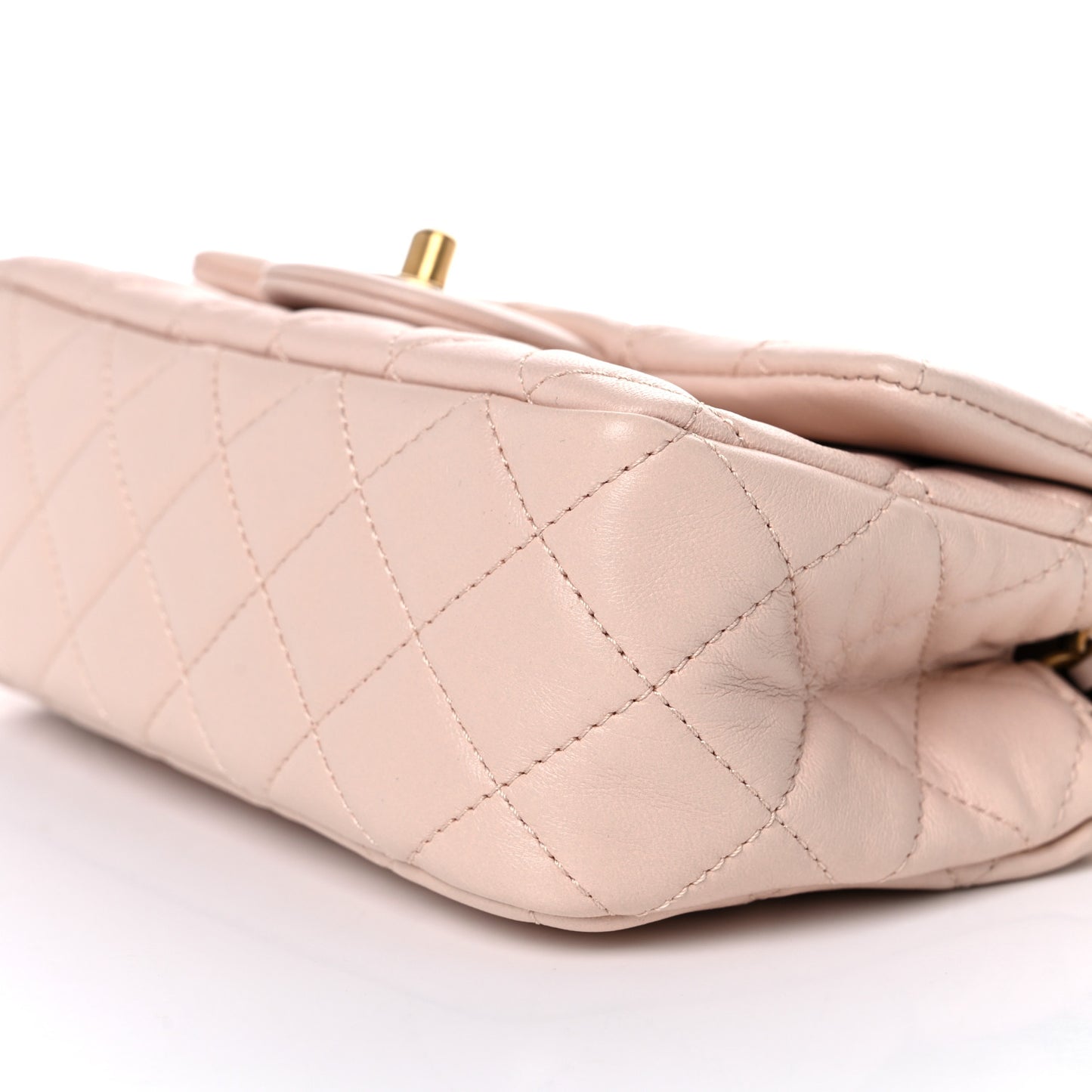 Lambskin Quilted Mini Rectangular Pearl Crush Flap Light Beige
