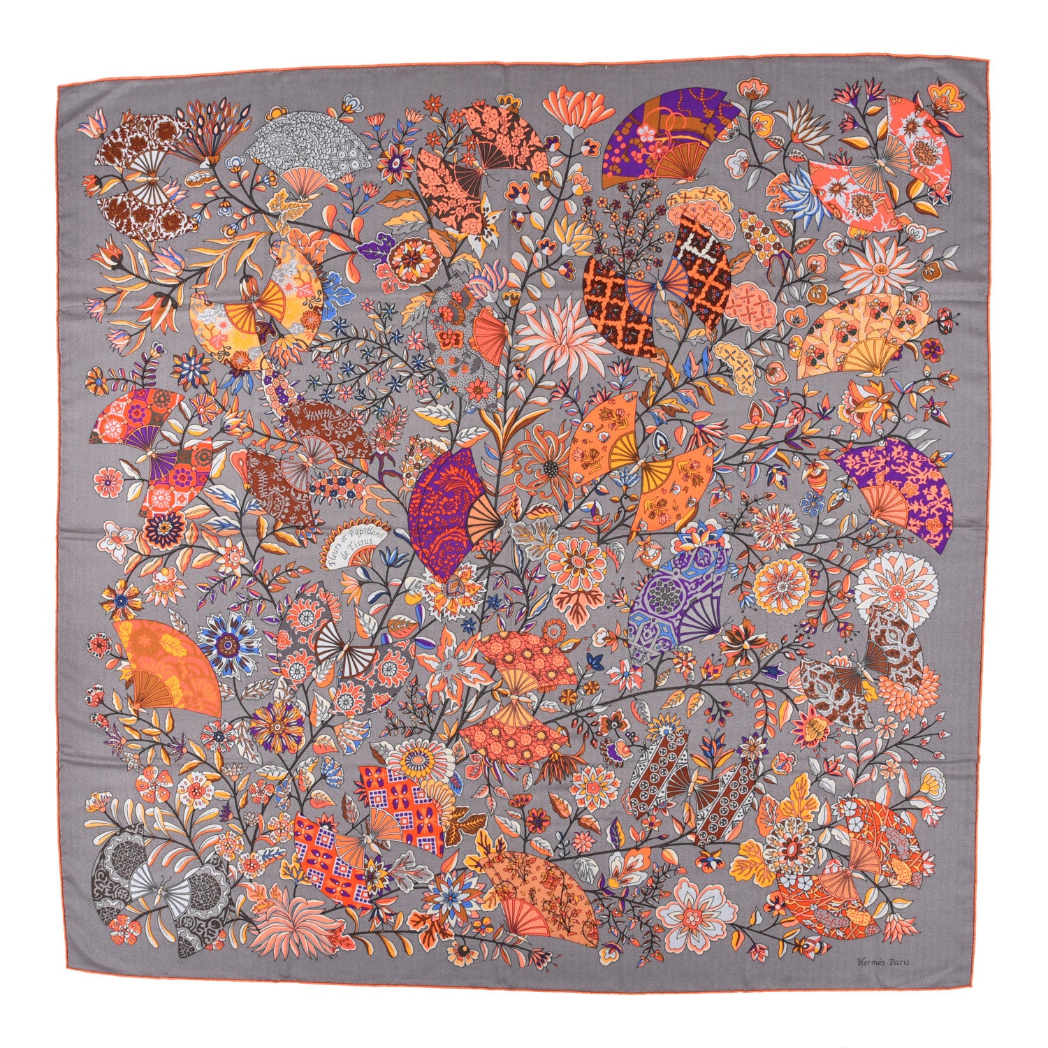 Hermes Cashmere Silk Fleurs et Papillons de Tissus Scarf 140 1 of 4