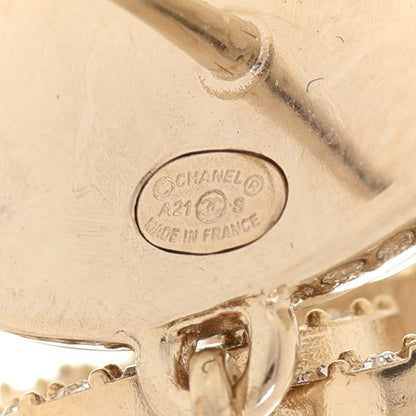 Chanel Crystal Pearl CC Drop Earrings Gold 4 of 5