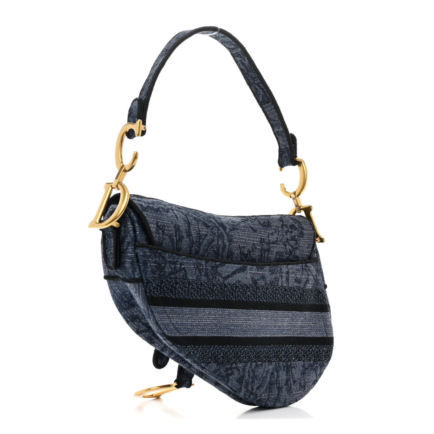 Christian Dior Canvas Embroidered Floral Saddle Bag Blue 3 of 12