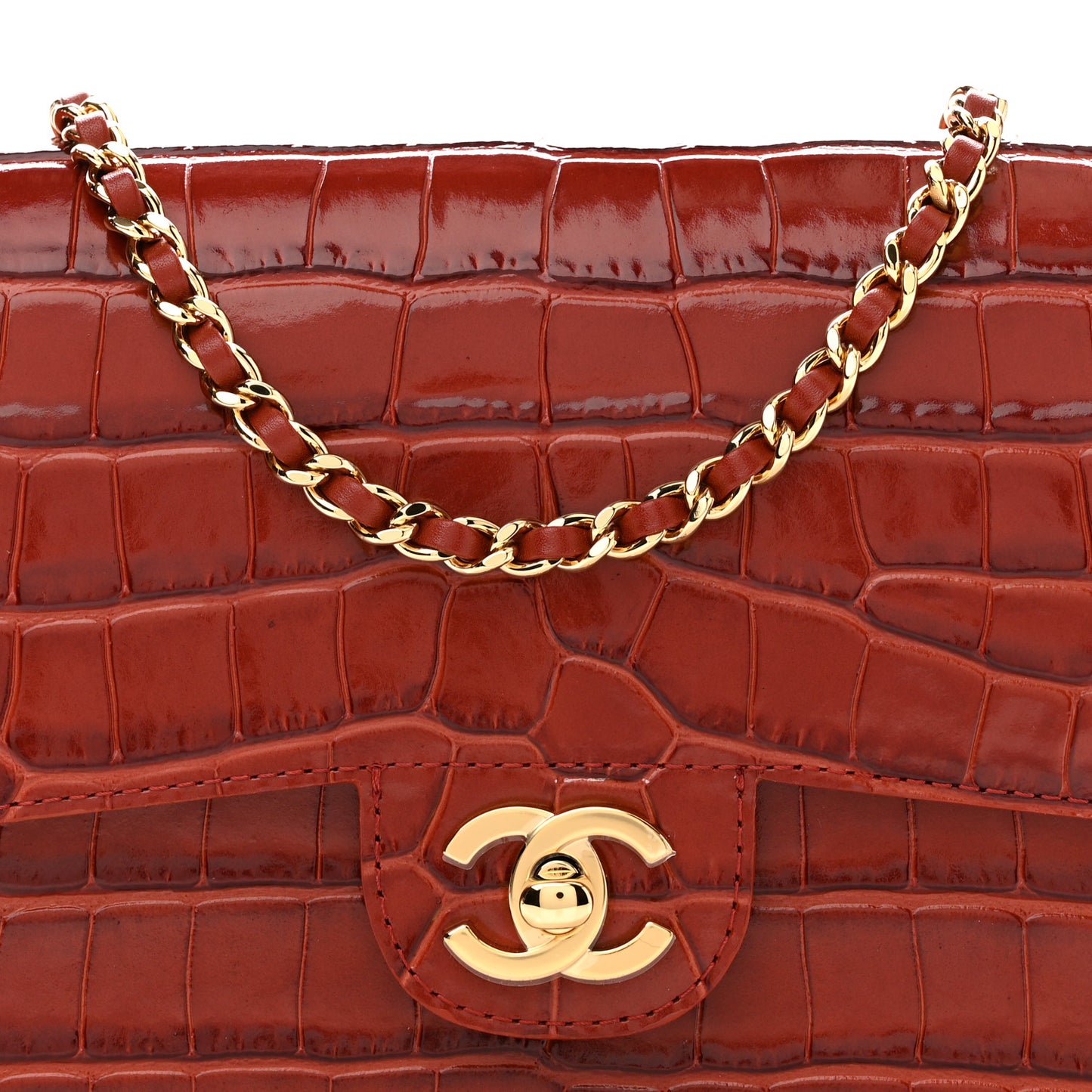 Calfskin Crocodile Embossed Turn Around Mini Flap Burgundy
