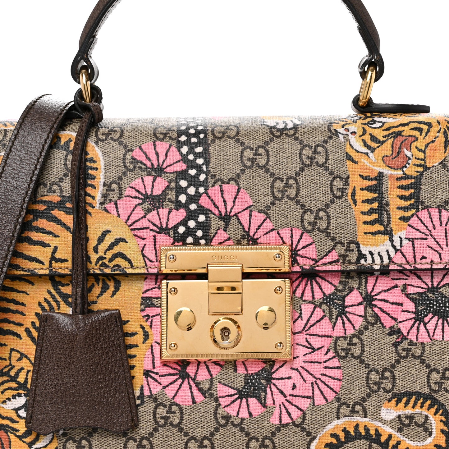 GG Supreme Monogram Bengal Small Padlock Top Handle Bag Beige Pink