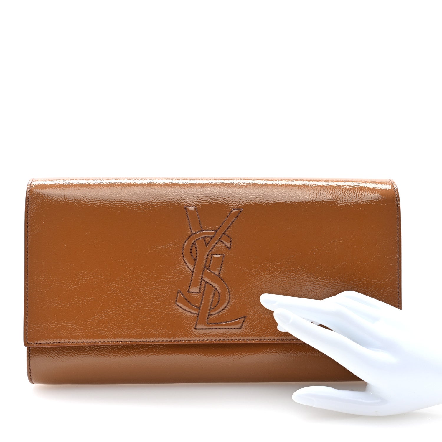 Saint Laurent Textured Patent Calfskin Monogram Large Belle De Jour Clutch Beige 2 of 7