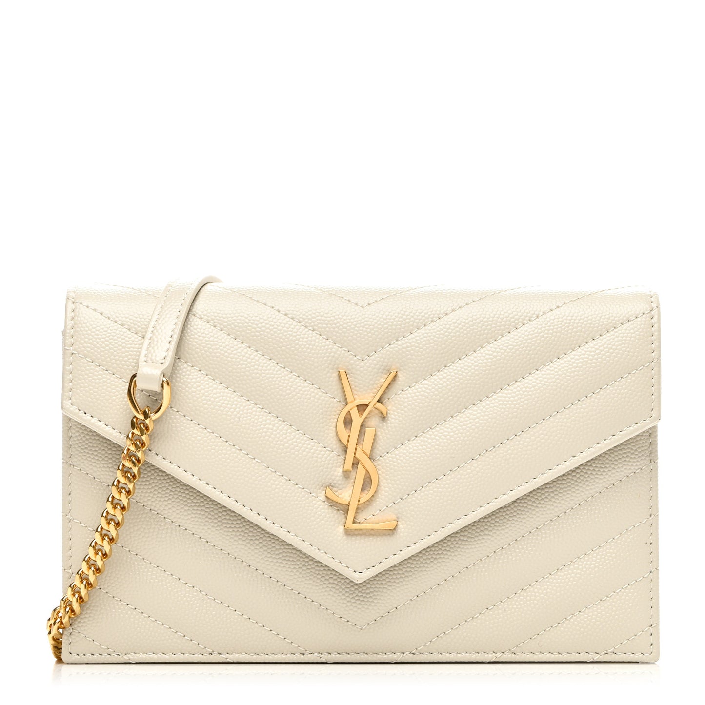Grain De Poudre Matelasse Chevron Monogram Envelope Chain Wallet Crema Soft