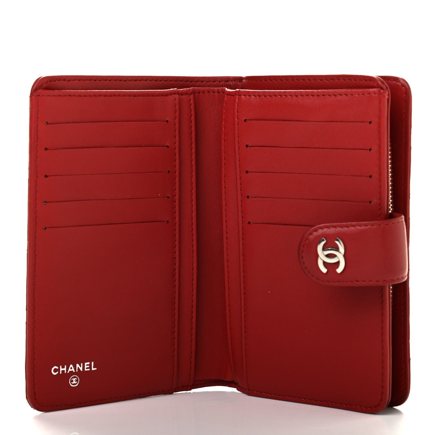 Chanel Lambskin Quilted Zipped Pocket Wallet Red 5 of 16
