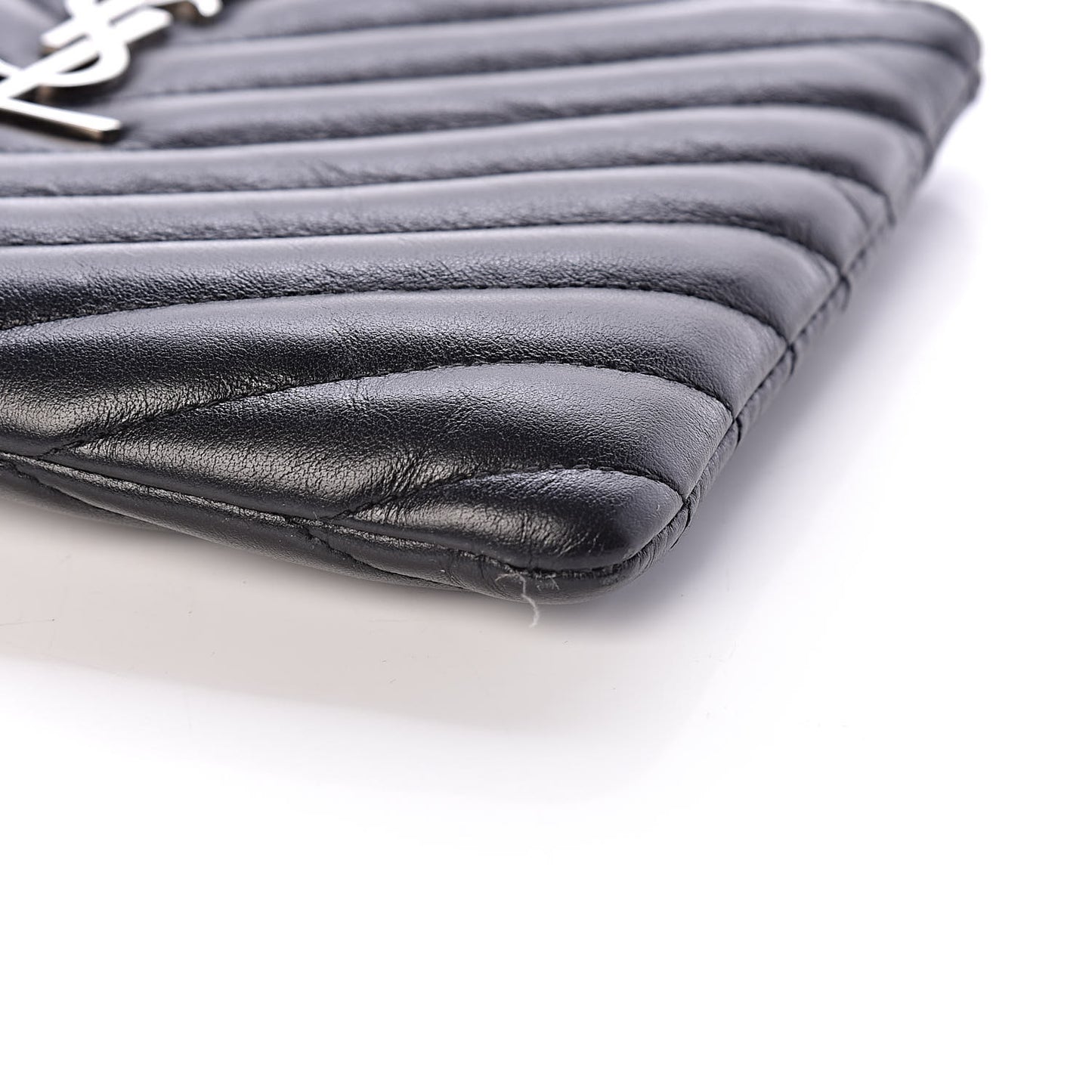 Calfskin Matelasse Chevron Monogram Pouch Black