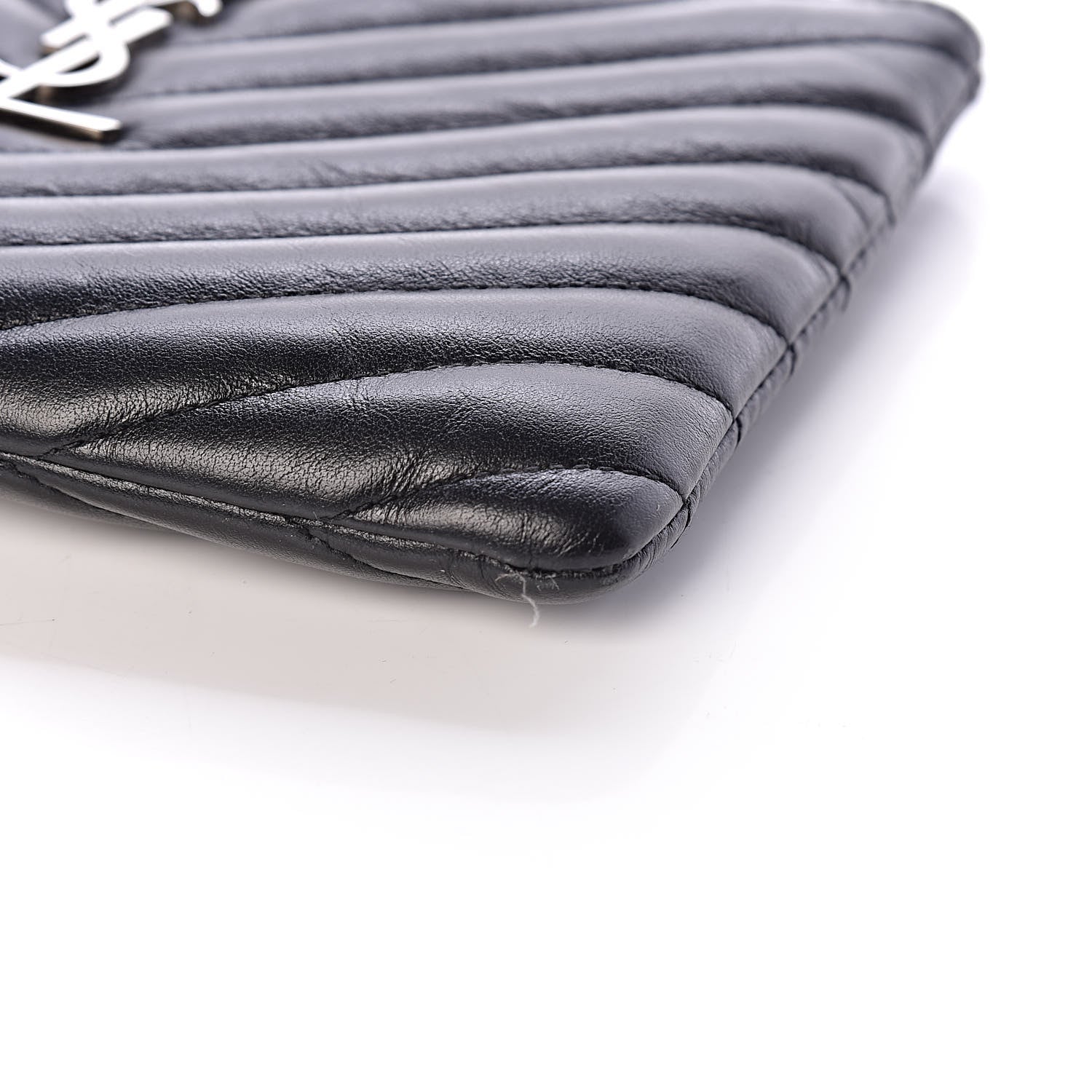 Saint Laurent Calfskin Matelasse Chevron Monogram Pouch Black 9 of 9