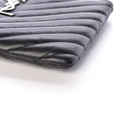 Saint Laurent Calfskin Matelasse Chevron Monogram Pouch Black 9 of 9