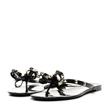 Valentino Garavani PVC Jelly Rockstud Bow Thong Sandals 37 Black 3 of 8