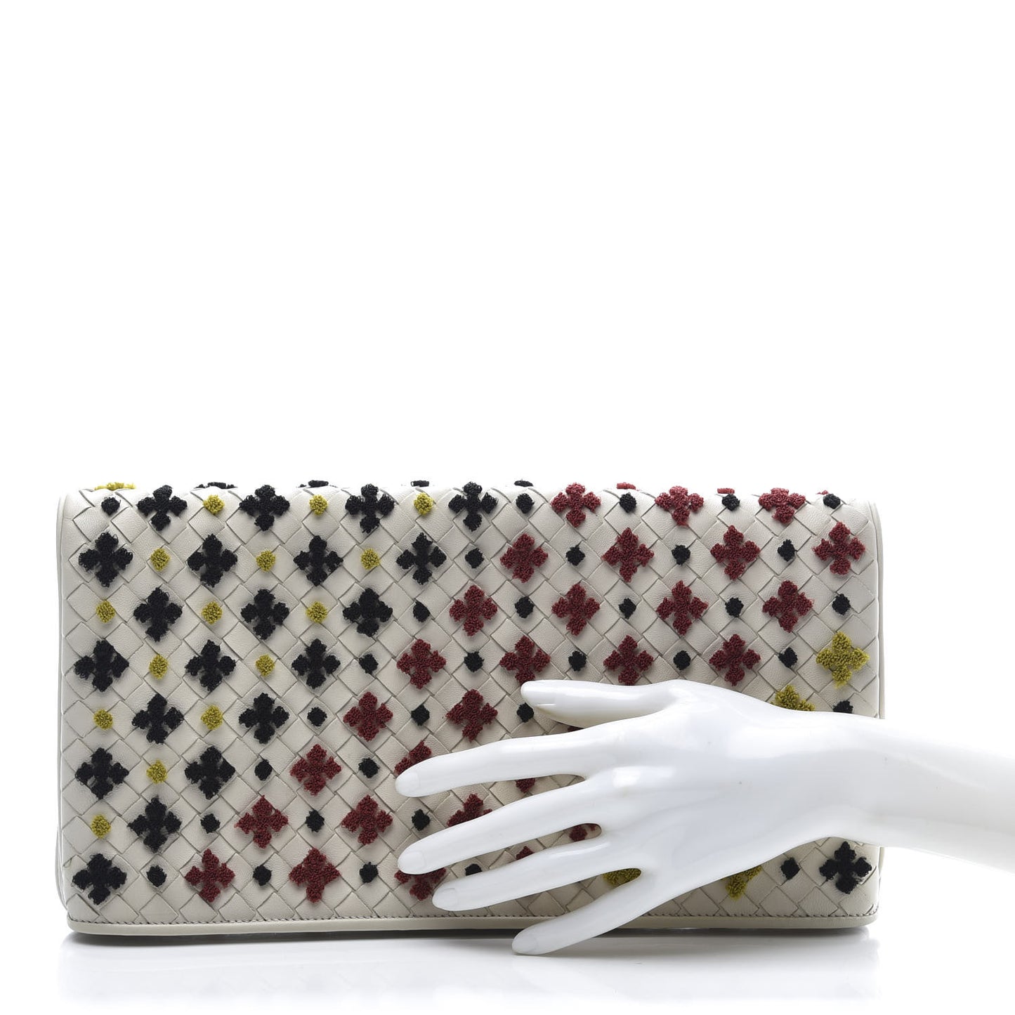 Nappa Intrecciato Embroidered Flap Clutch White Multicolor