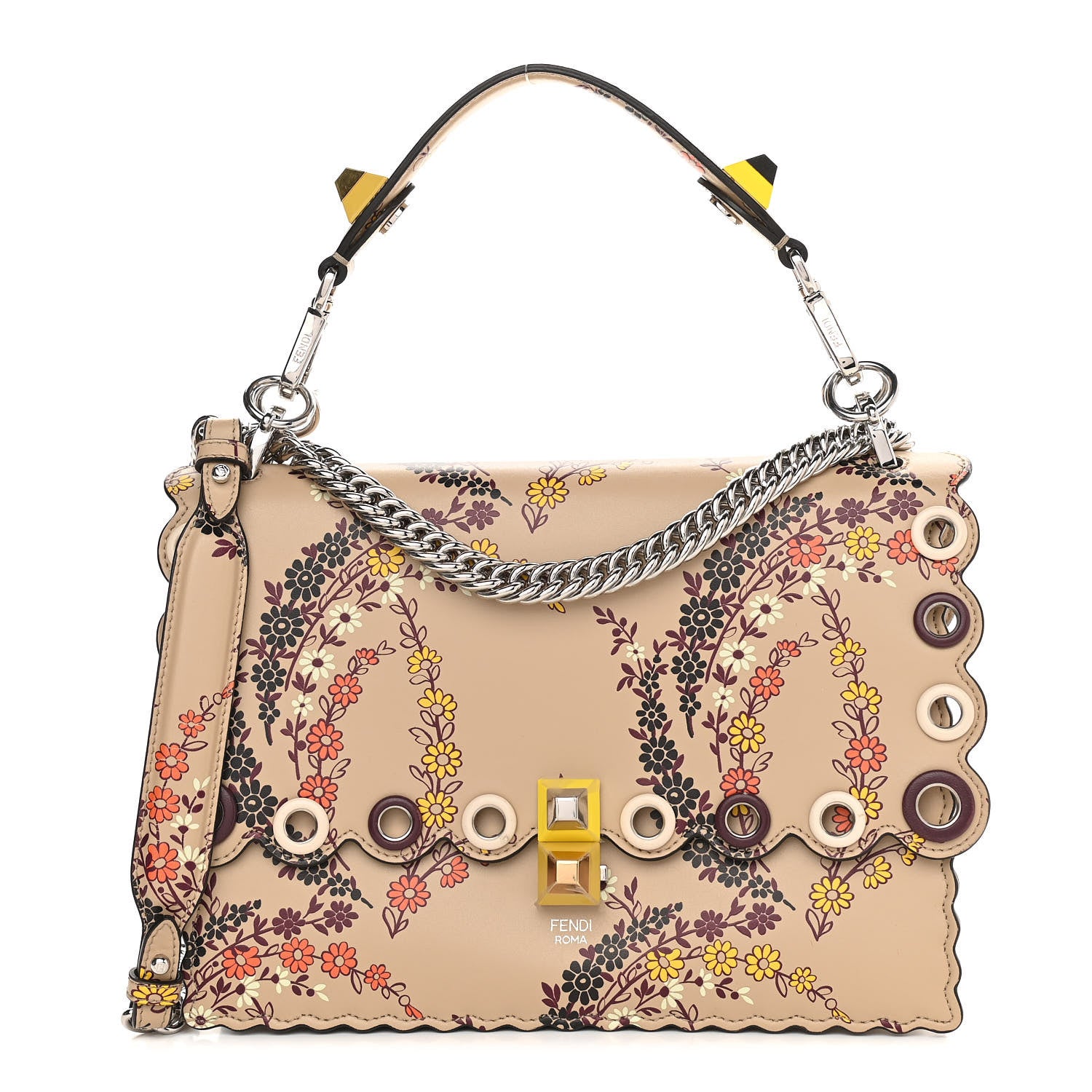Fendi Calfskin Japanese Blossom Scalloped Studded Kan I Shoulder Bag 1 of 11