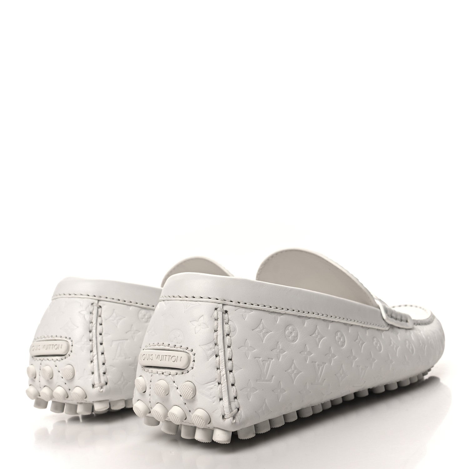 Louis Vuitton Soft Calfskin Mini Monogram Embossed Mens Hockenheim Moccasin Loafers 11 White 4 of 8