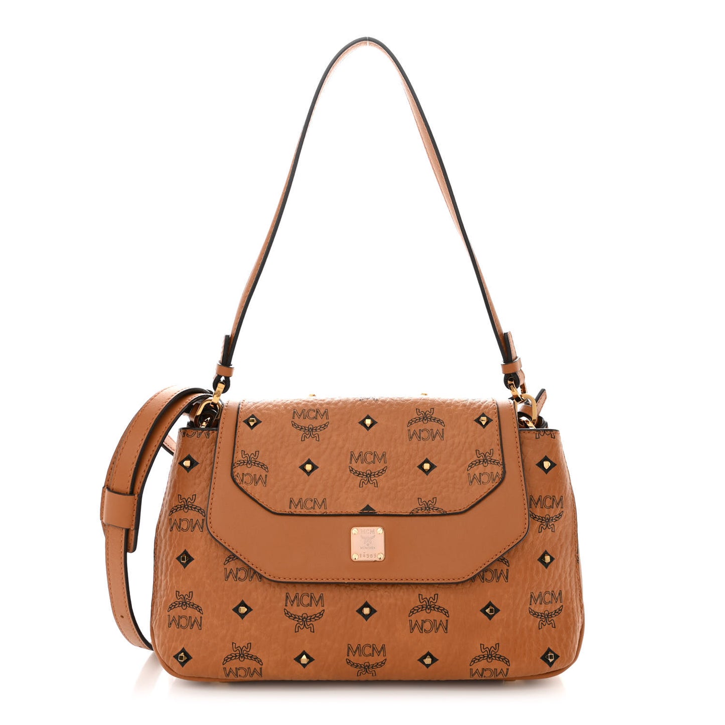 Visetos Studded Flap Shoulder Bag Cognac