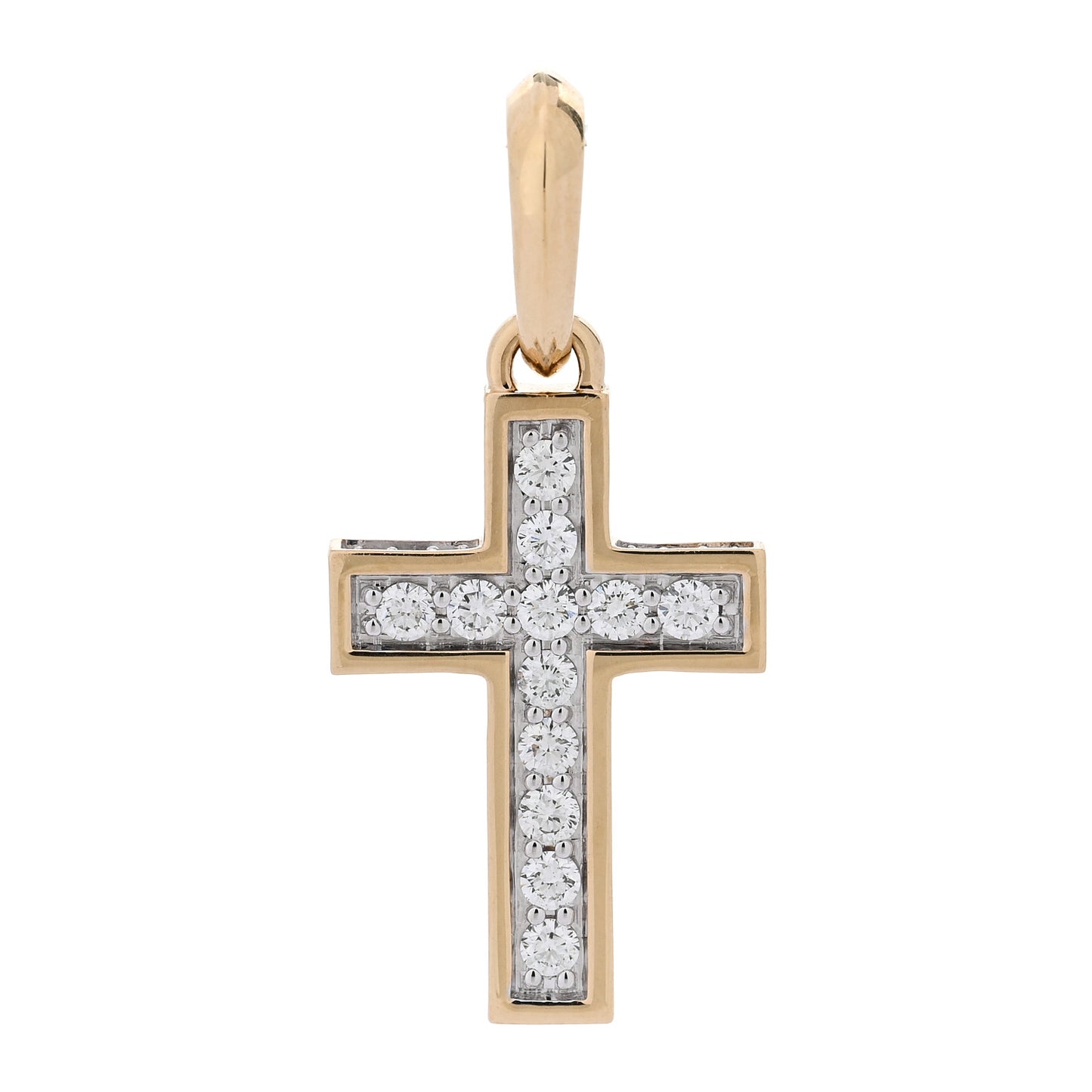 18K Yellow Gold Diamond 23mm Pave Cross Pendant