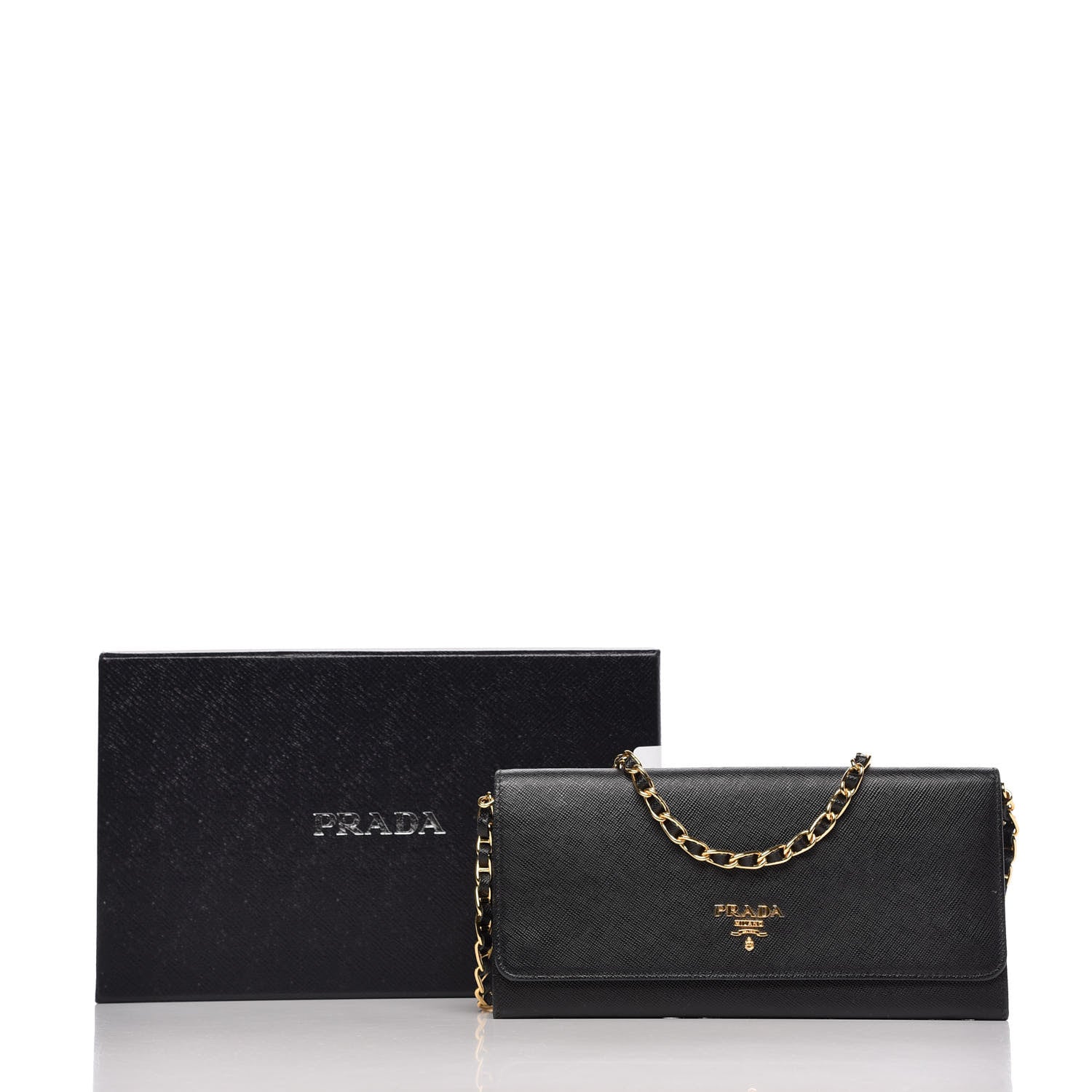 Prada Saffiano Metal Oro Chain Wallet Black 11 of 11