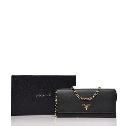 Prada Saffiano Metal Oro Chain Wallet Black 11 of 11
