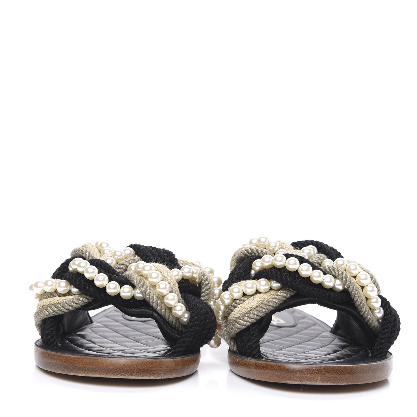 Lambskin Pearl Cord CC Mules 35 Black Beige