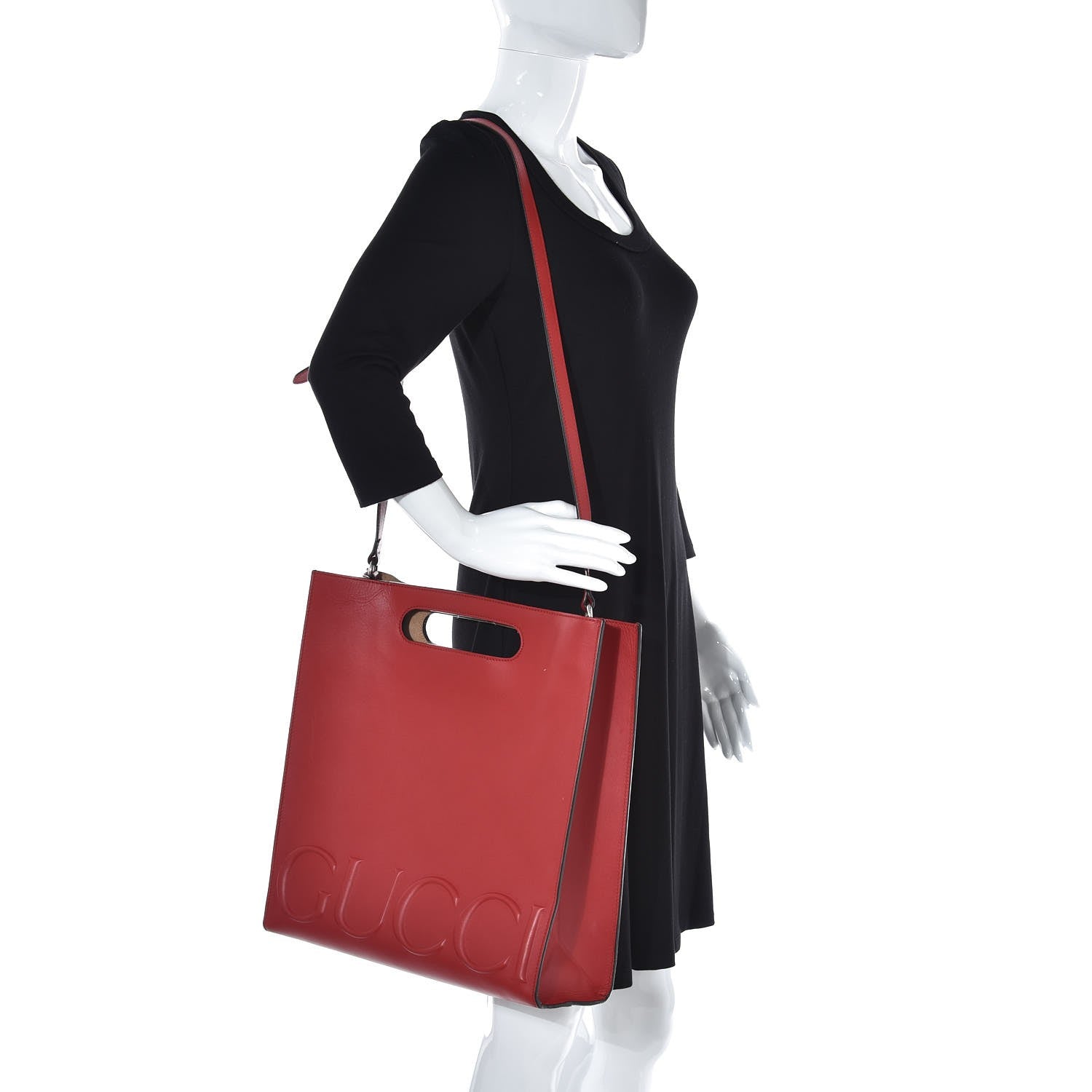 Gucci Calfskin Embossed Medium XL Tote Red 2 of 7