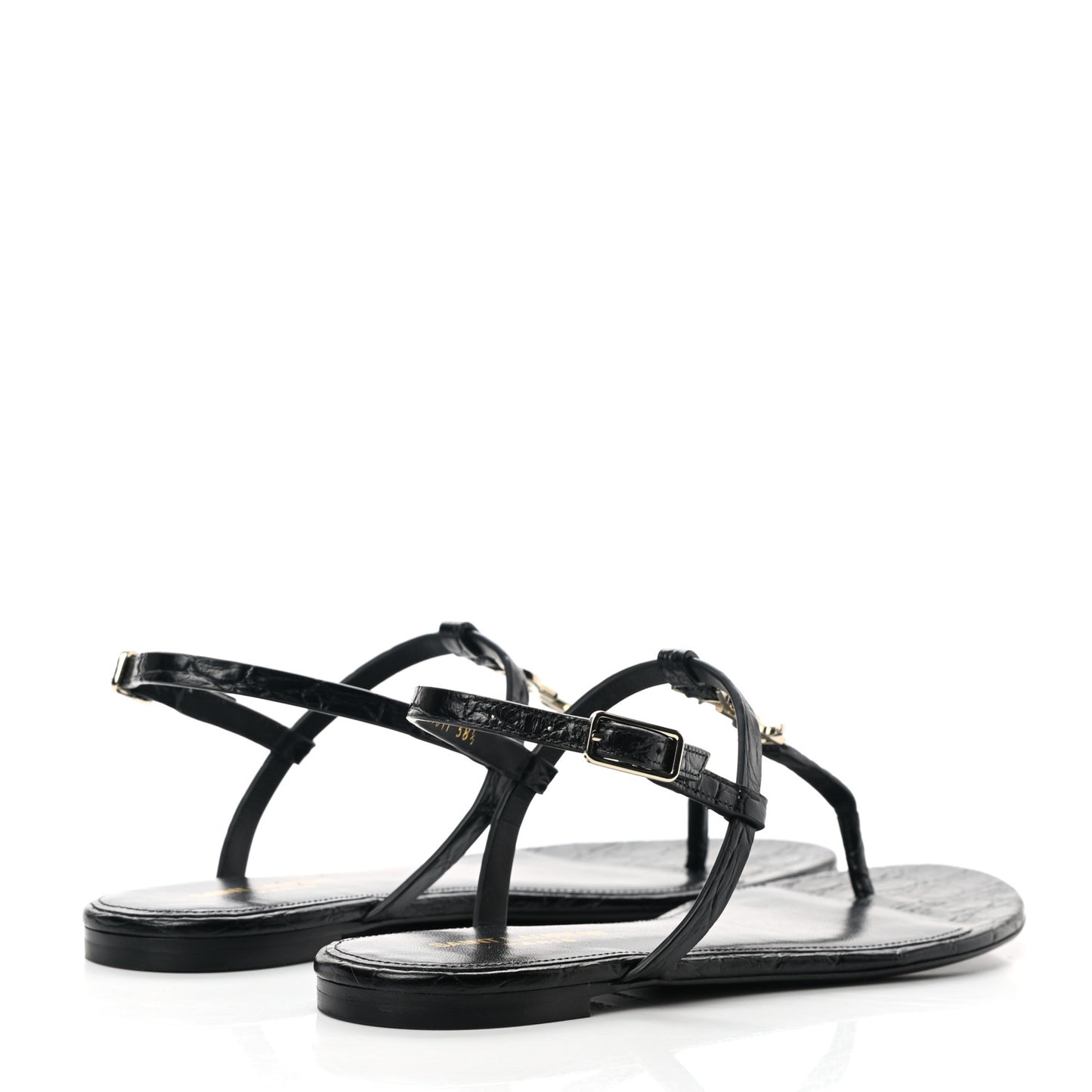 Calfskin Crocodile Embossed Cassandra Monogram Sandals 38.5 Black