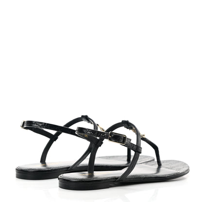 Saint Laurent Calfskin Crocodile Embossed Cassandra Monogram Sandals 38.5 Black 4 of 9