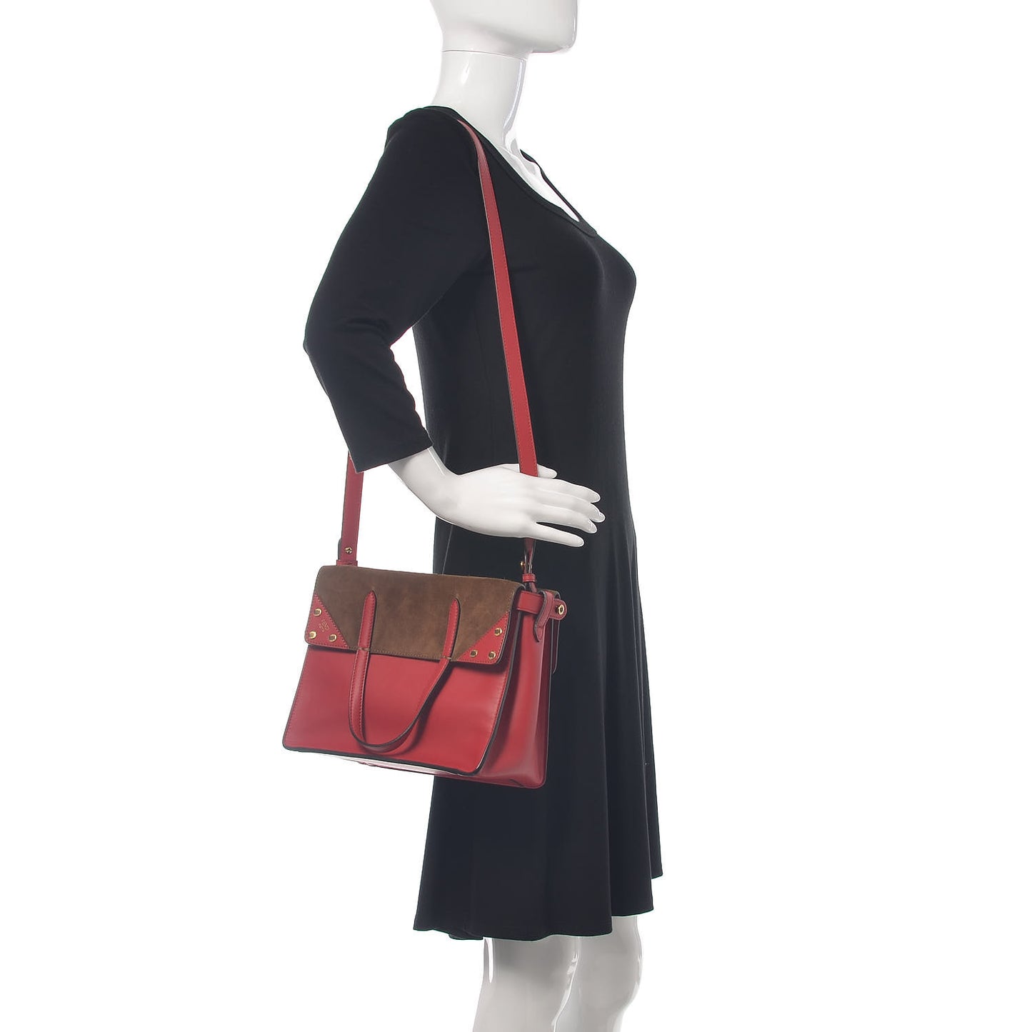 Vitello Grace Suede Small Flip Tote Fragola Marrone