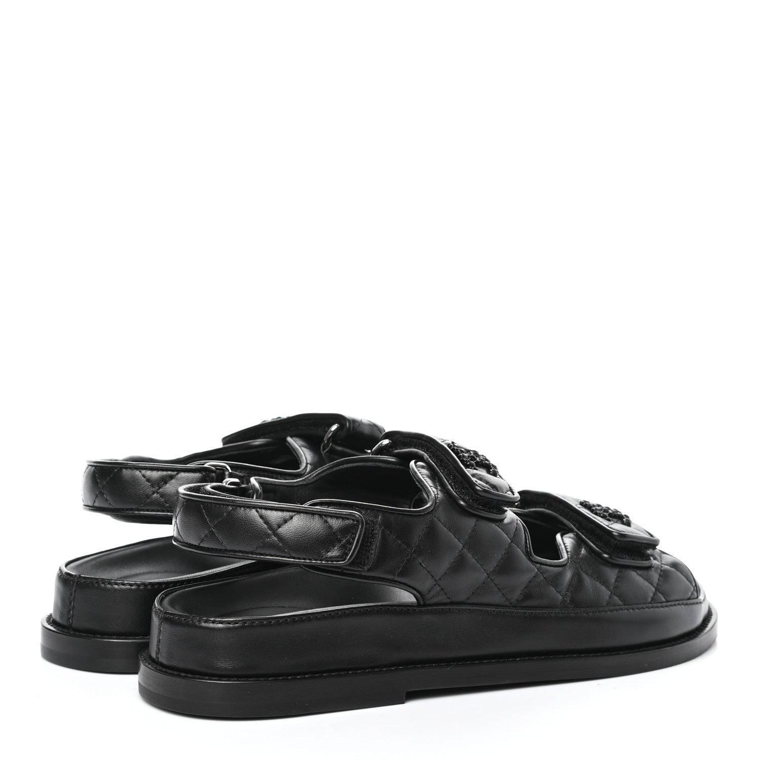 Chanel Lambskin Velcro Dad Sandals 38.5 Black 4 of 9