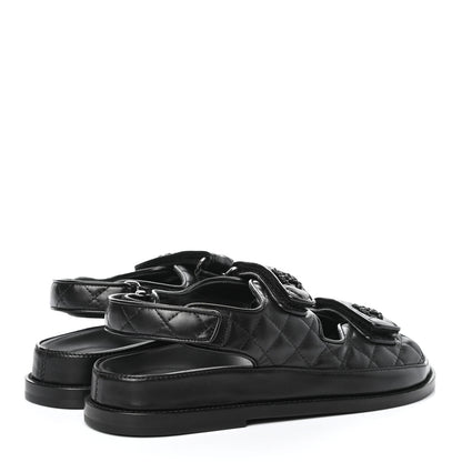 Chanel Lambskin Velcro Dad Sandals 38.5 Black 4 of 9