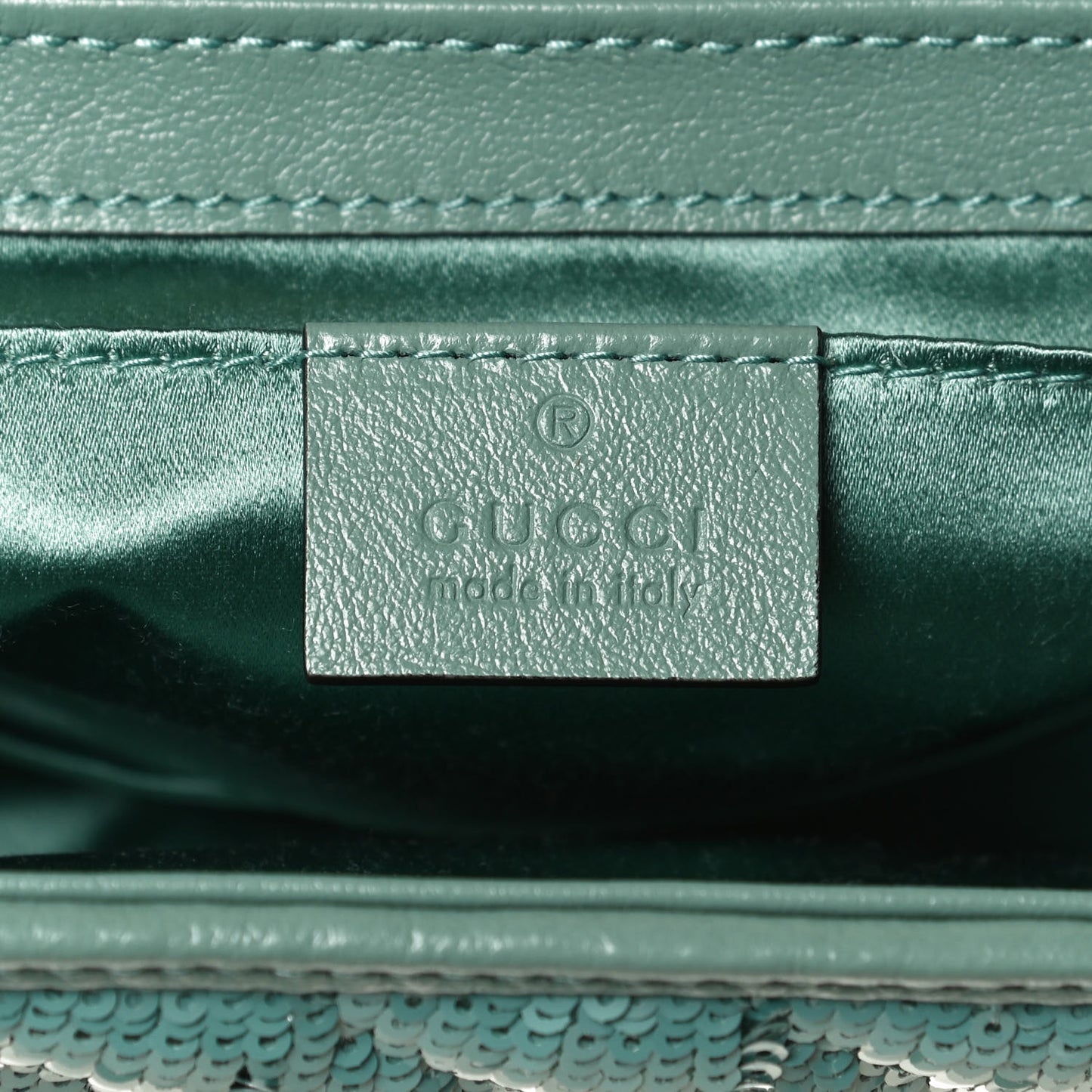 Sequin Matelasse Diagonal Mini GG Marmont Shoulder Bag Water Green Verde Chiaro Light Water Green