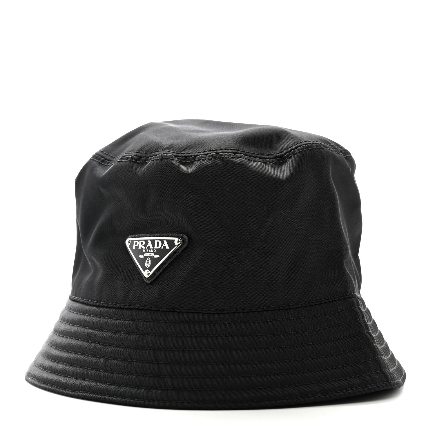 Prada Re-Nylon Metal Triangle Logo Womens Bucket Hat M Black 1 of 7