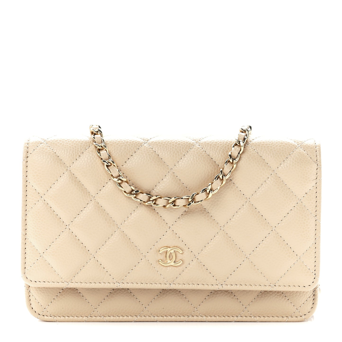 Caviar Quilted Wallet On Chain WOC Light Beige