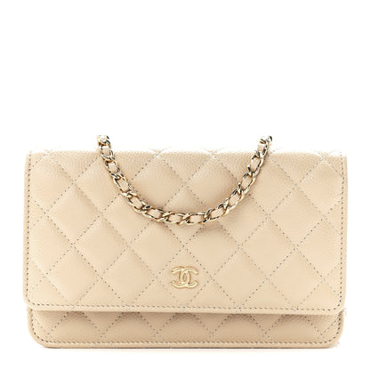 Chanel Caviar Quilted Wallet On Chain WOC Light Beige 1 of 12