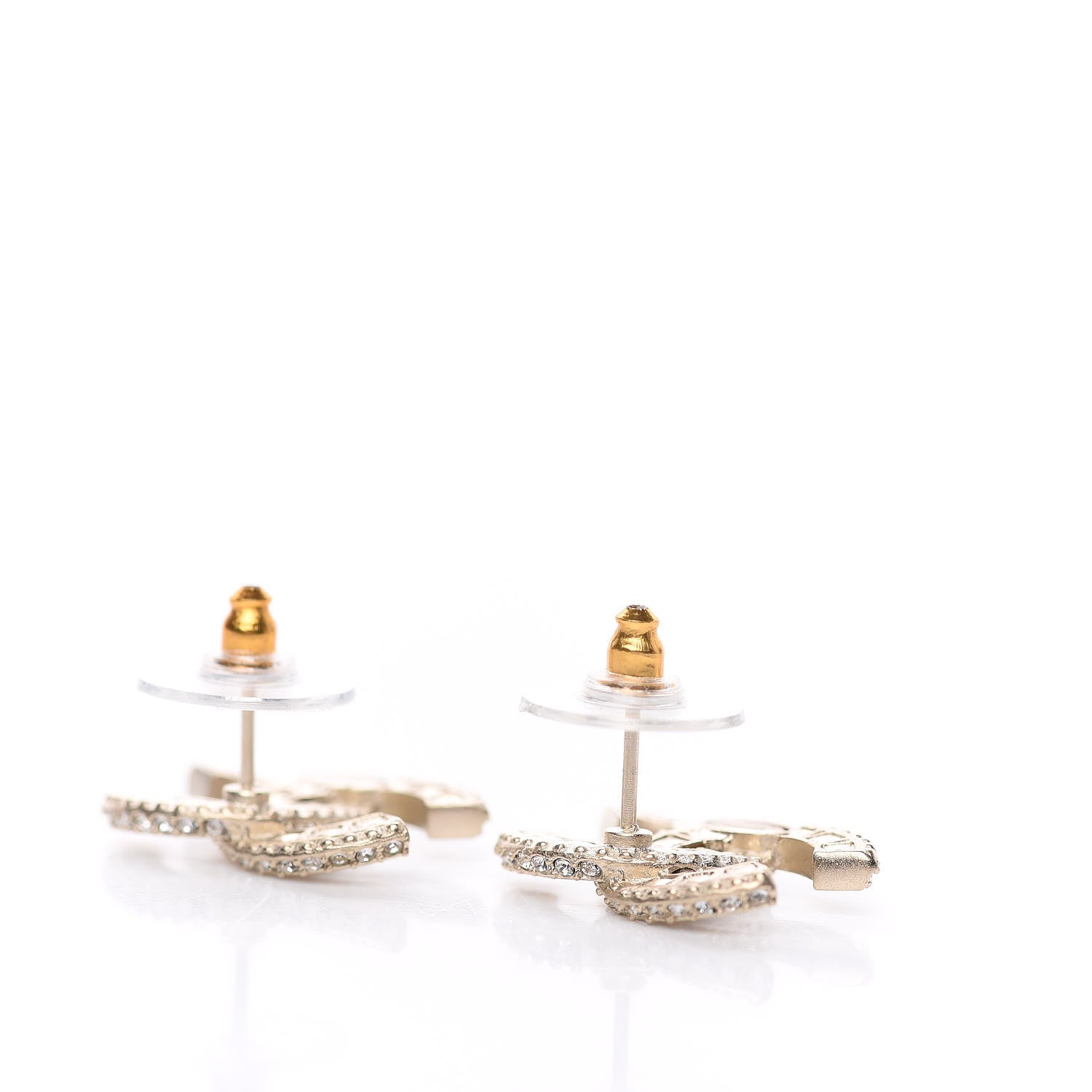 Chanel Crystal Timeless CC Earrings Light Gold 3 of 5