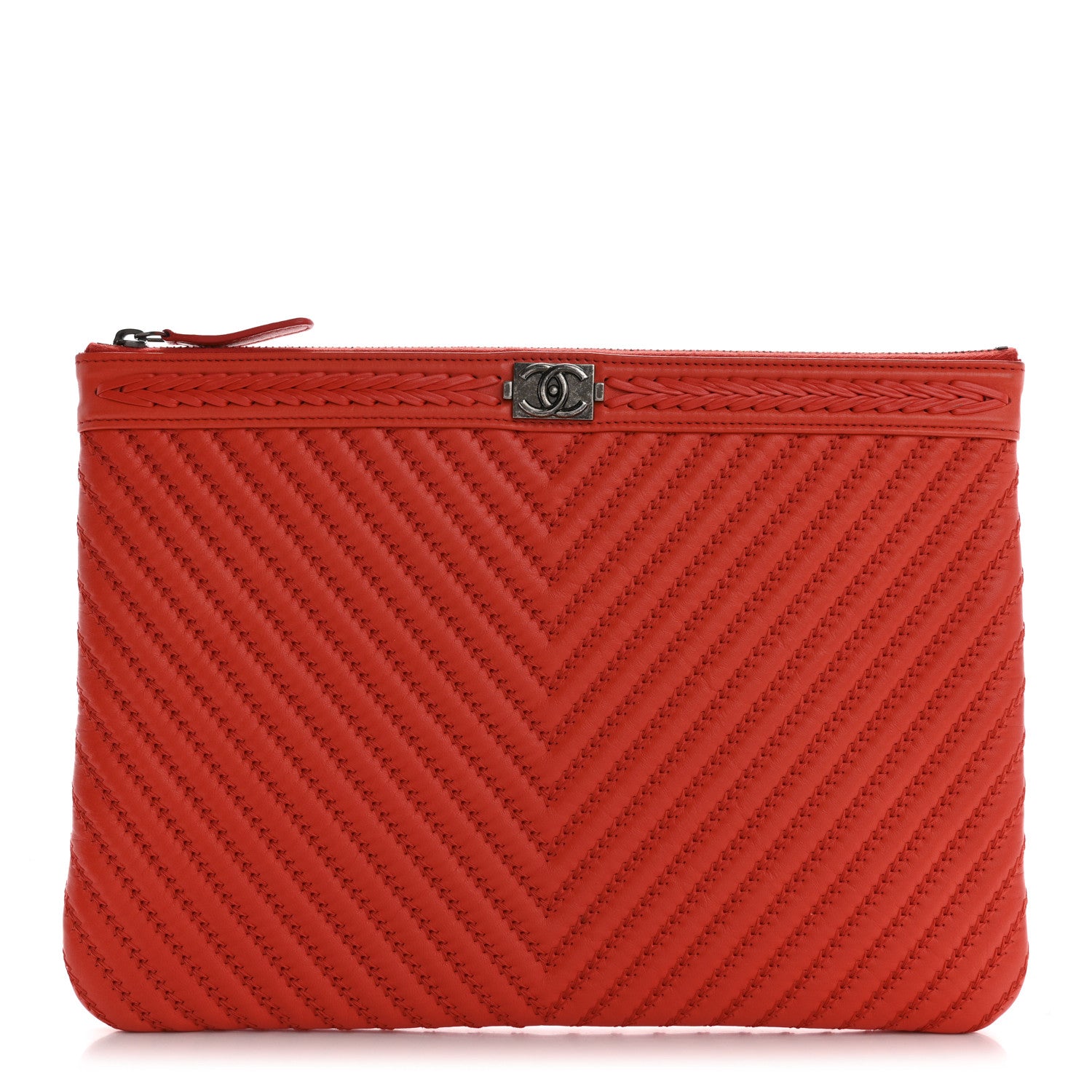 Chanel Calfskin Chevron Quilted Medium Boy Cosmetic Case Red 1 of 8