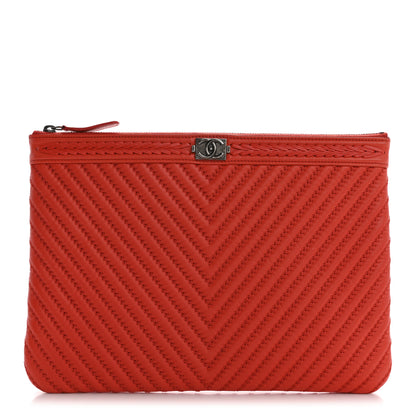 Chanel Calfskin Chevron Quilted Medium Boy Cosmetic Case Red 1 of 8